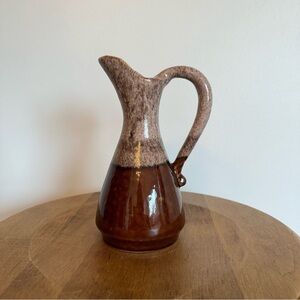 Vintage Brown Drip Glazed Ceramic Pottery Pitcher Flower Vase Water Drink  Beige